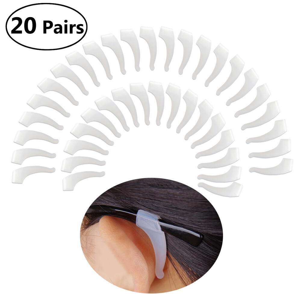 Vaguelly White 20 Pairs Clear Silicone Anti-Slip Ear Grips For Glasses