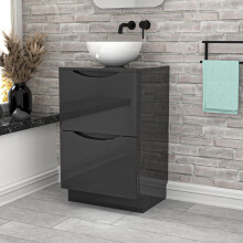Nes Home Dark Grey 500mm Bathroom Freestanding Vanity Unit Round Ceramic Basin