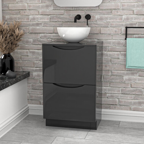 NES Home Nes Home Dark Grey 500mm Bathroom Freestanding Vanity Unit Round Ceramic Basin 1