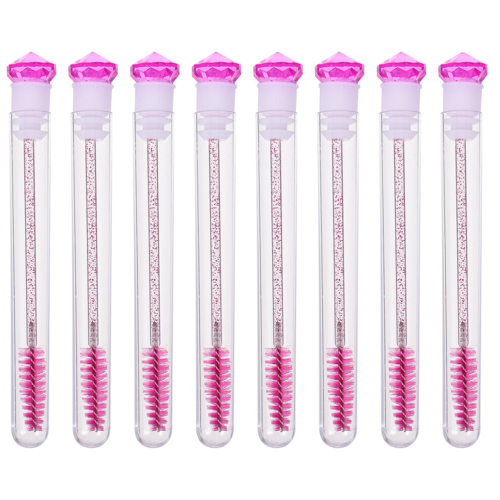 Vaguelly 8Pcs Rosy Acrylic Eyelash Brush Set Lash Brow Comb For Home Use