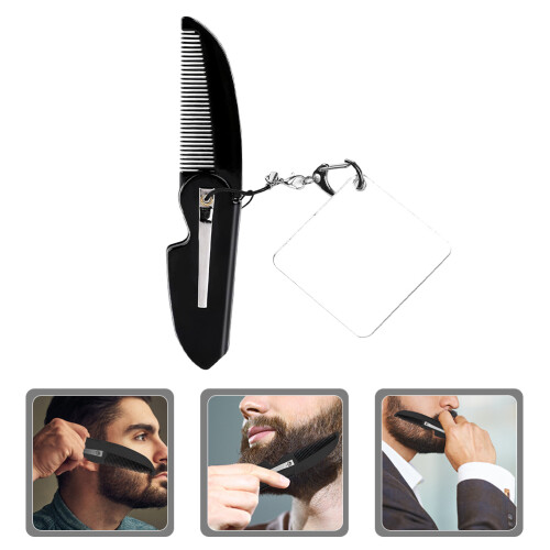 portable foldable comb for men with keychain and mirror 2