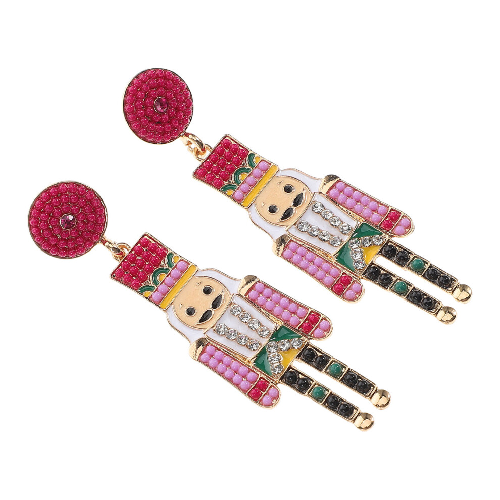 Photos - Earrings elegant alloy nutcracker  with rhinestones and beads for women