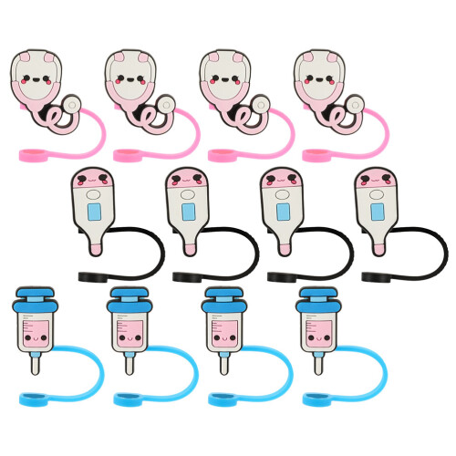 12pcs reusable straw covers end plugs caps protectors decors
