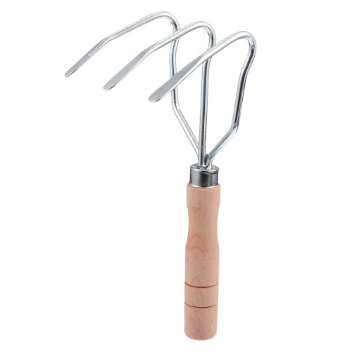 hand cultivator with wooden handle garden tool