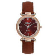 Women Rhinestone Fashion Exquisite Leather Bracelet Watchwine Red