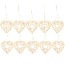10pcs 80mm wooden slice craft decor with rope, heart pattern