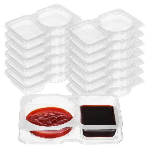 16pcs 130ml lidded sauce cups with double compartments