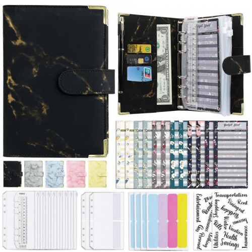 (Black)A6 Flipchart Budget Notebook Leather Pu Handbook