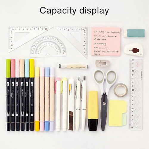 (Green)Double Layer Stand Pencil Stationery Case Large Capacity 1