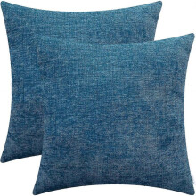 Pack of 2 Cozy Throw Pillow Covers Cases for Couch Sofa Home Decoration Dyed Soft Chenille 16 X 16 Inches Blue
