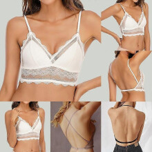 (L, Black) Sexy Women V Neck Lace Bra Deep U Backless Bralette Triangular  Transparent Bras Tank Tops