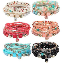 (Bohemian style) Chawei 60pcs 6 Sets Bohemian Stackable Bead Bracelets For Women Men Multilayered Bracelet Set Pendant Charm Stretch Bangles