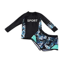 (120, Girls 2 pieces) Children's swimwear long-sleeved sunscreen quick-drying swimming suit girl baby diving suit parent-child surfing suit