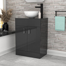 Nes Home Dark Grey 600mm Bathroom Doors Vanity Unit Round Ceramic Basin