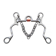 Stainless Steel Training Bit Port Mouth With Copper Roller Cheeks, Hand Engraved Trims, Hooks And Curb Chain