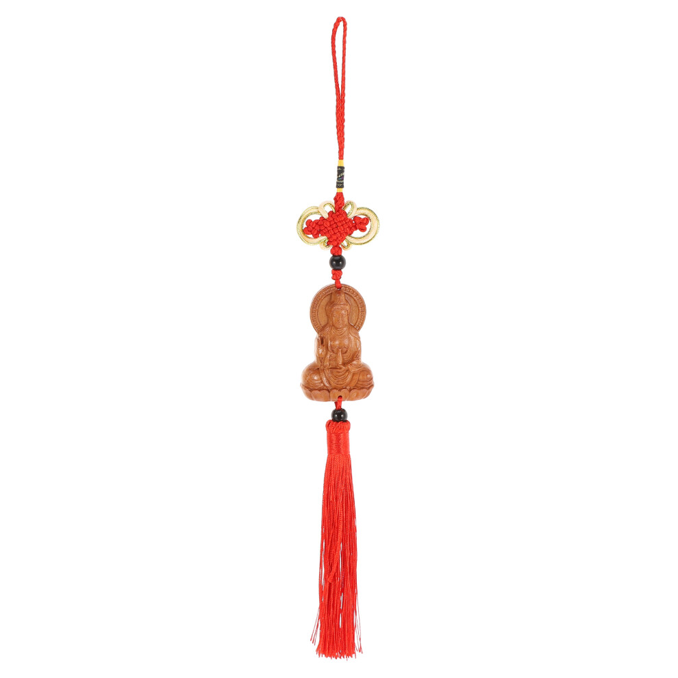 Guanyin Car Pendant Solid Wood Carved Buddha Statue Hanging Decor 3294055376310