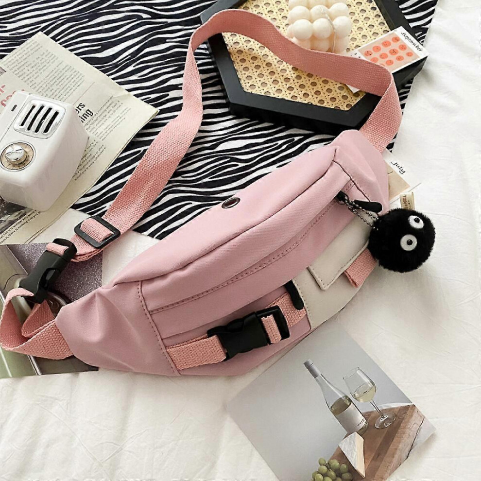 Kikidex (As Show, One Size) With Small Briquettes Pendant Bag Women's Messenger All-Match Ins Fashion Korean Version Of The Foreign Air Chest Bag Gi Pink