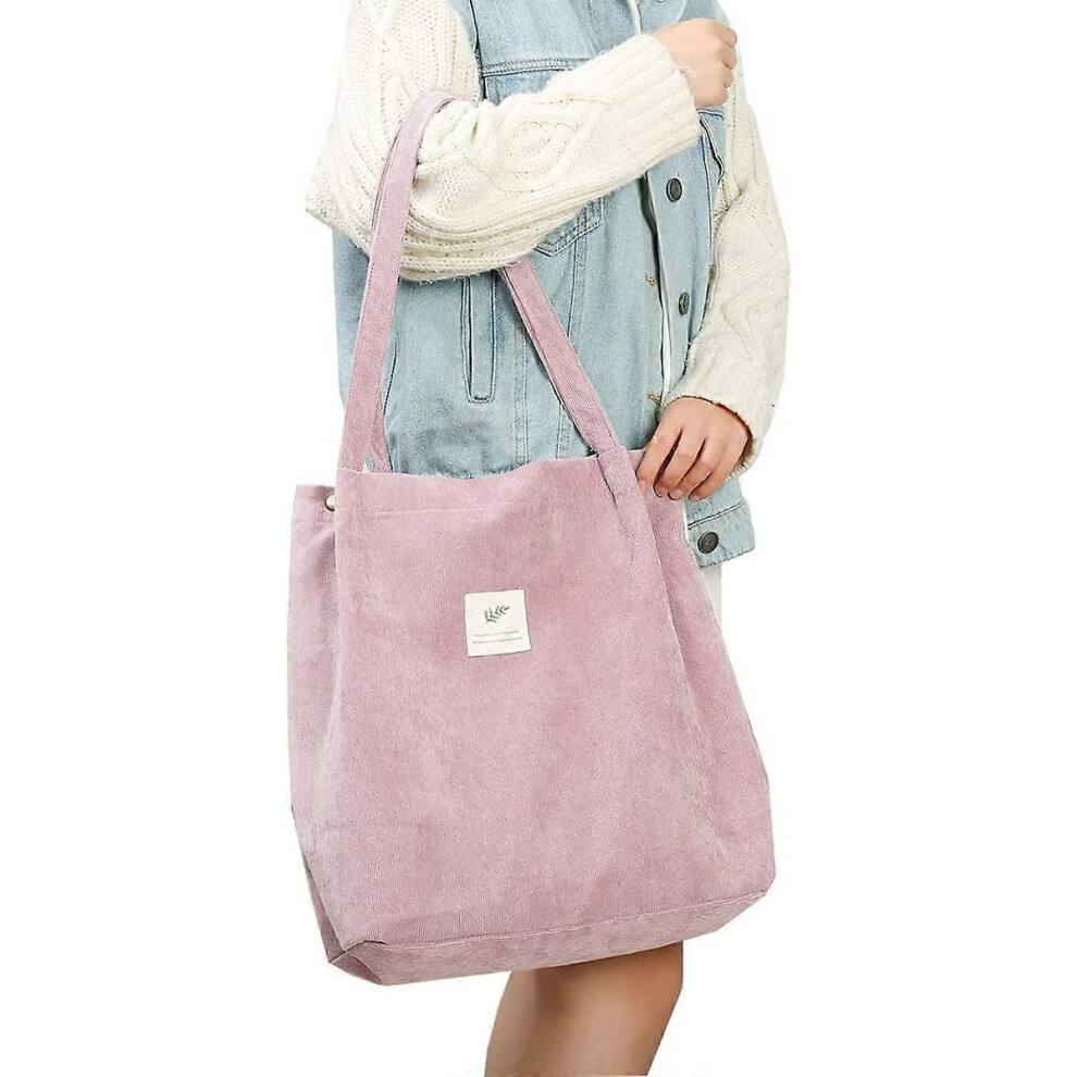 Kikidex (As Show, One Size) Corduroy Tote Bag For Women Girls Kids Shoulder Bag With Inner Pocket For Work Beach Lunch Travel And Shopping Grocery, Pink