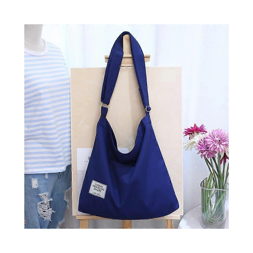 Kikidex (As Show, One Size) Women Canvas Tote Bag, Girls Large Capacity Shoulder Handbags With Pockets - Ladies Crossbody Bags For Shopping School Travel Work Blue