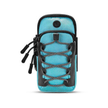 (As show, One size) Reflective mobile phone arm bag Sports arm sleeve wrist bag Outdoor fitness safety reflective mobile phone bag sky blue