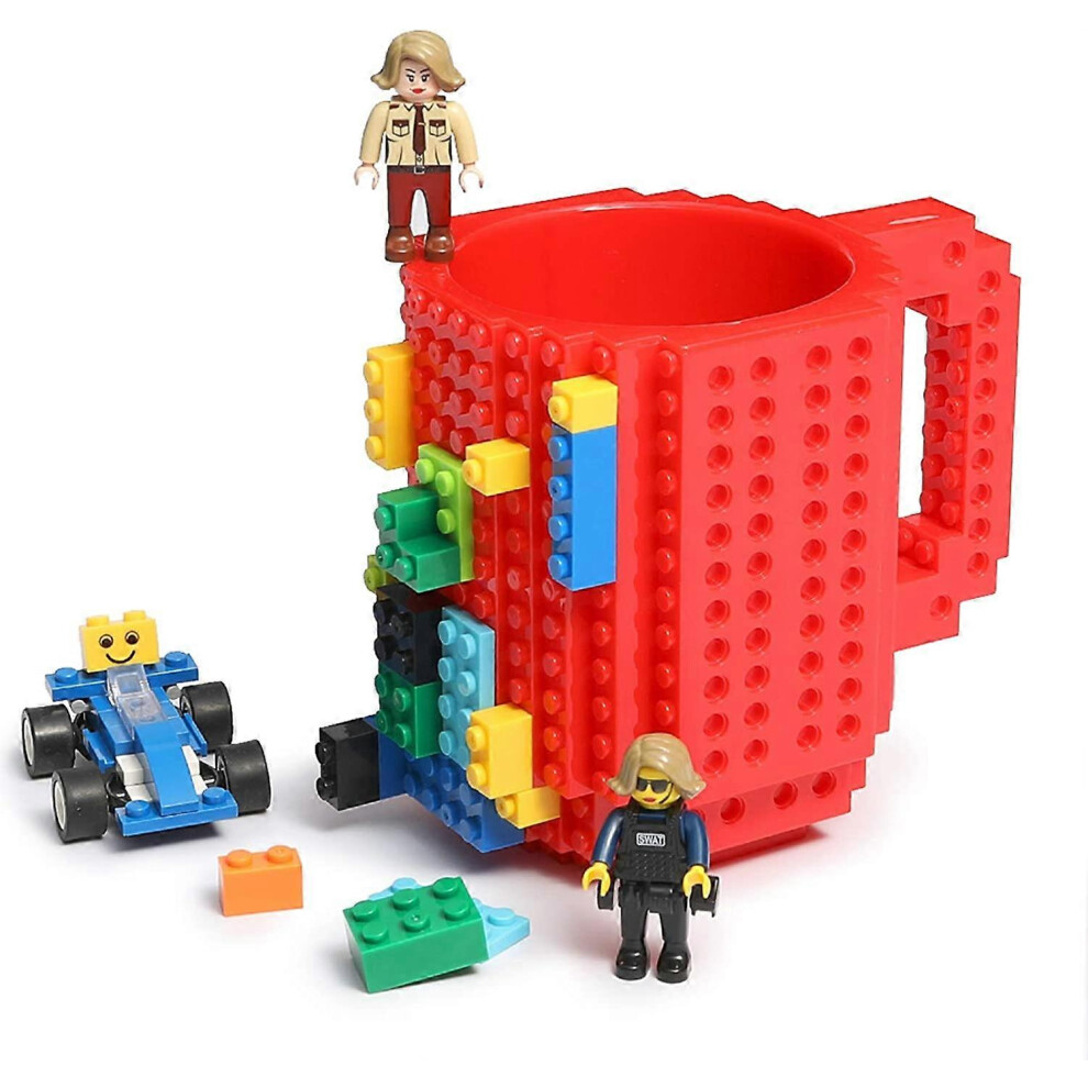 Kikidex (As Show, One Size) Build-On Brick Coffee Mug, Funny Diy Novelty Cup With Building Blocks Creative Gift For Kids Men Women Xmas Birthday(Red)