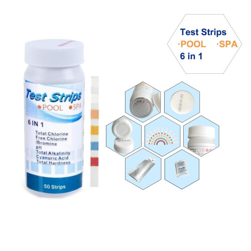 Pool Test Strips 6-In-1 For pH, Chlorine, Bromine, Alkalinity, Hardness 50 Pcs 2