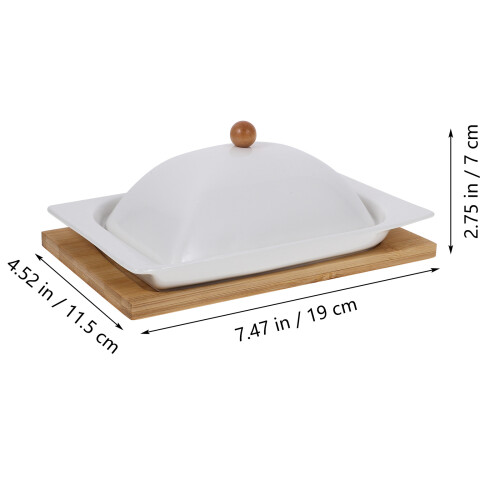 Ceramic Butter Dish With Wood Base For Kitchen Use 1
