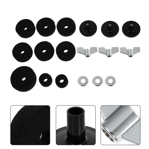 18pcs drum kit felt pads set with wing nuts for drums - black 2