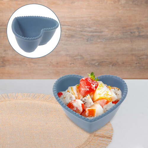 Blue Ceramic Heart Bowl for Dessert Fruit Salad Serving 2