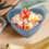 heart shaped ceramic bowl for fruit salad dessert serving light blue 6