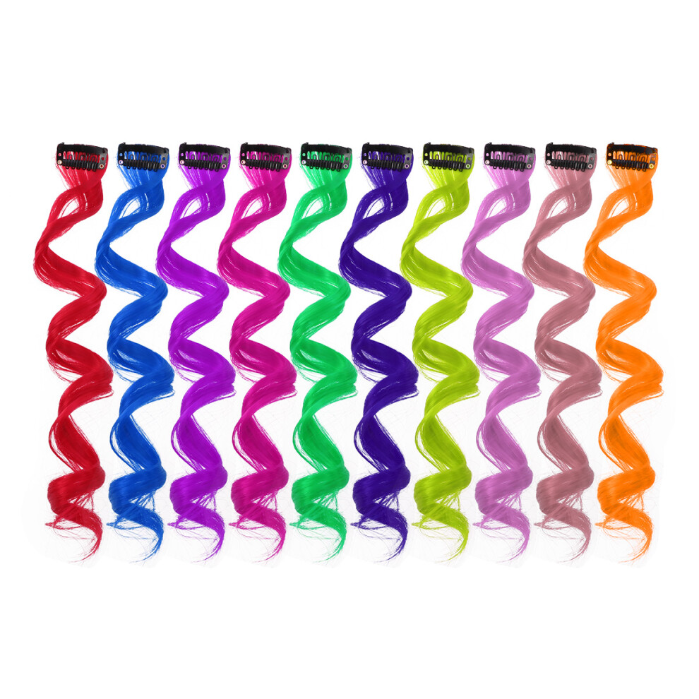 Iplusmile 10 Pcs Long Curly Hair Extensions Colored Gradient Clip In Hair Pieces