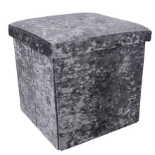 (GREY ) Crushed Velvet Footstool Foldable Storage Cube with Lid, 38cm x 38cm x 38cm Box Boxes Organiser Home Storage Multicolour Room Organizer