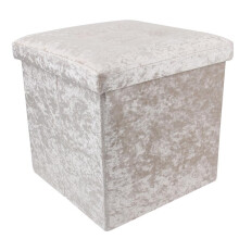 (CREAM ) Crushed Velvet Footstool Foldable Storage Cube with Lid, 38cm x 38cm x 38cm Box Boxes Organiser Home Storage Multicolour Room Organizer