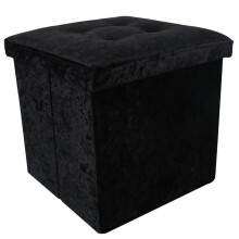 (BLACK ) Crushed Velvet Footstool Foldable Storage Cube with Lid, 38cm x 38cm x 38cm Box Boxes Organiser Home Storage Multicolour Room Organizer
