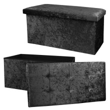 (BLACK) Double Crushed Velvet Storage Box with Lid, Foldable Design in Grey, Brown, Black, Pink, Plum or Cream Organiser Collapsible Home Storage