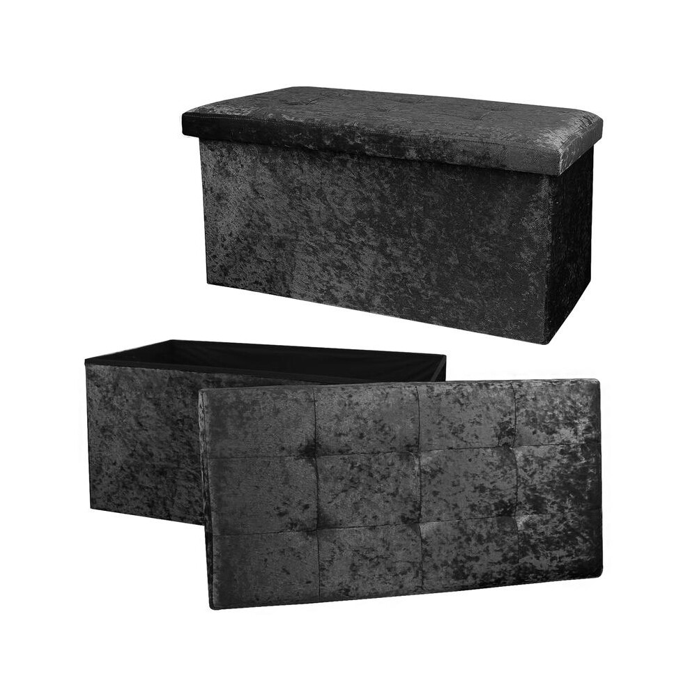 (BLACK) Double Crushed Velvet Storage Box with Lid, Foldable Design in Grey, Brown, Black, Pink, Plum or Cream Organiser Collapsible Home Storage-image-OPC-PKRHQSH-NEW
