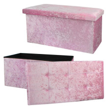 (PINK) Double Crushed Velvet Storage Box with Lid, Foldable Design in Grey, Brown, Black, Pink, Plum or Cream Organiser Collapsible Home Storage