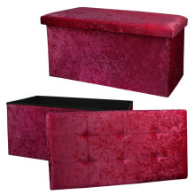 (PLUM) Double Crushed Velvet Storage Box with Lid, Foldable Design in Grey, Brown, Black, Pink, Plum or Cream Organiser Collapsible Home Storage