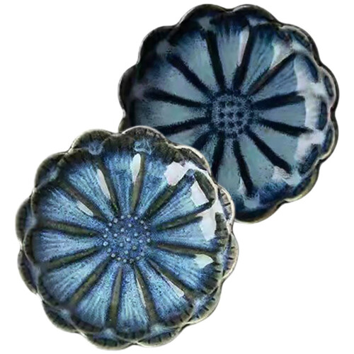 2Pcs Ceramic Sauce Dish Blue Tea Bag Rest Pattern Home Use 2