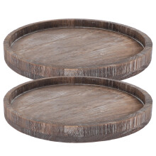 2Pcs Wooden Round Trays Dark Brown Centerpiece Storage Organizer
