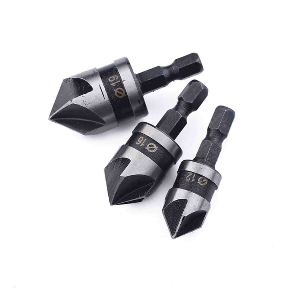 3Pcs 5-Flute Hex Countersink Drill Bit Set 90 Degree For Wood 3301131200299
