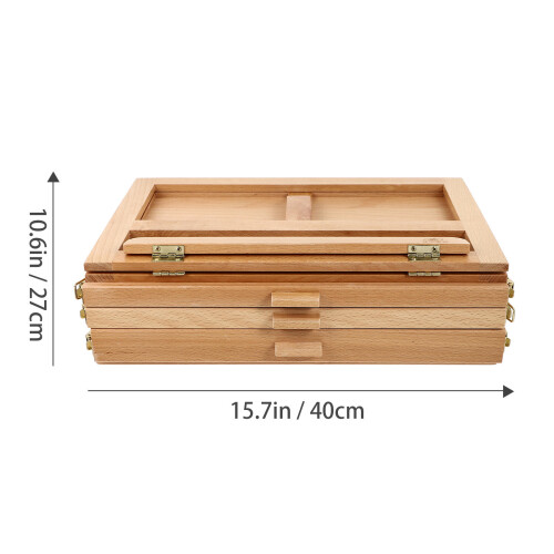wooden tabletop display rack with drawers and easel design 1