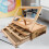 wooden tabletop display rack with drawers and easel design 6