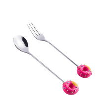 kindervorklepel roestvrij staal met donut handvat, , rood