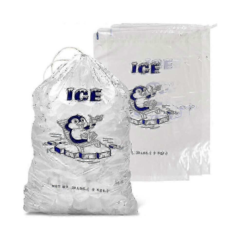10 Pack Ice Bags with Durable Drawstring Closure, Refillable Ice Storage Bags for BBQ Grills, Camping Food Stands, 20 lbs.