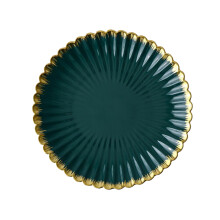 Gold Chrysanthemum Ceramic Plate 20x20x2Cm Dark Green Retro 8Inch