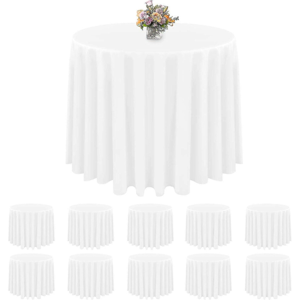 10 Pack 84" Premium Disposable Round Plastic Tablecloths PEVA Water Resistant Table Covers for BBQ Party Wedding Outdoor (White)