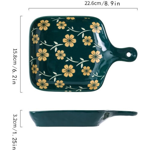 Japanese Hand-Painted Bakeware Ceramics Single-Handle Baking Dish Rectangular Deep Lasagna Pan 22.6x15.8 cm 1