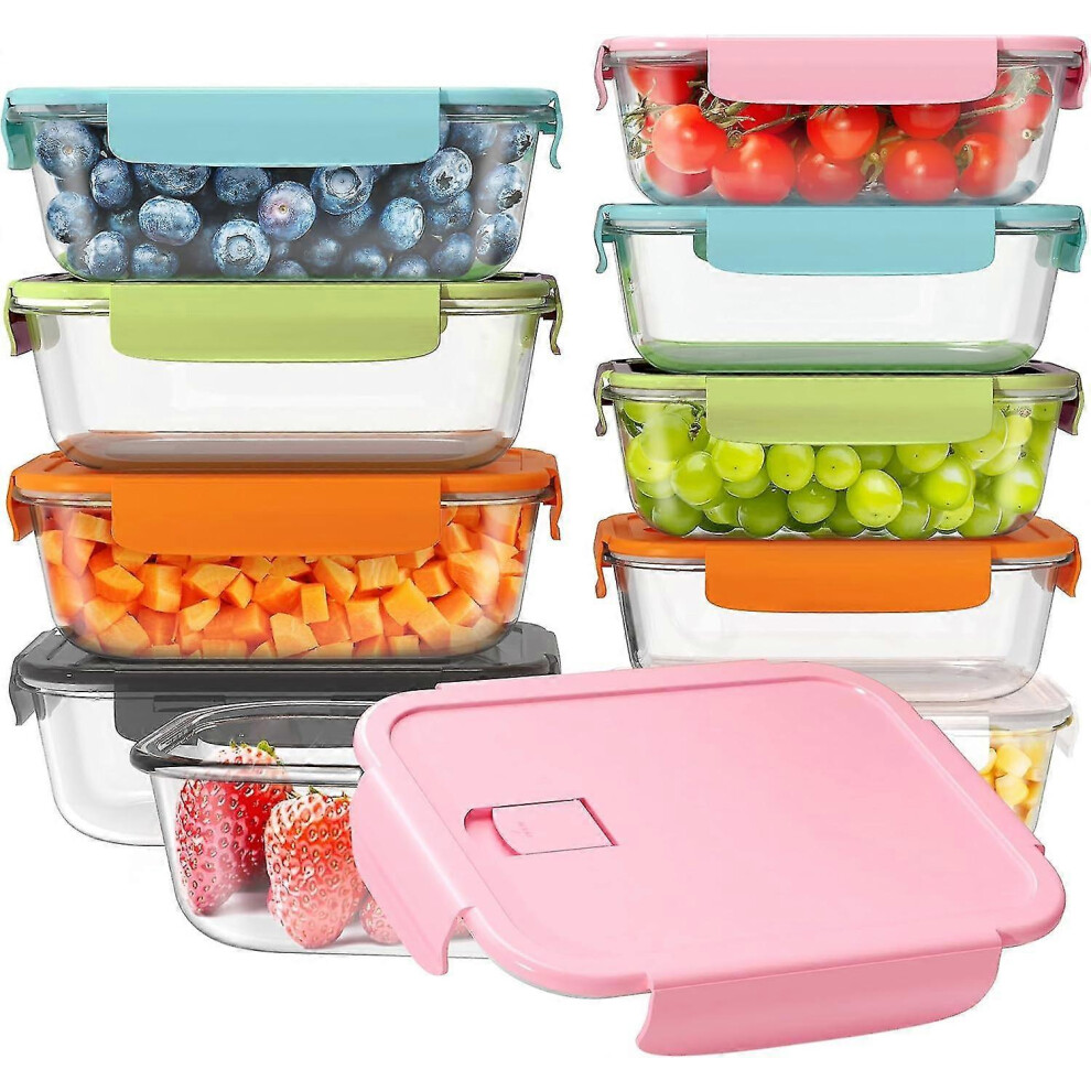 10 Pack Glass Food Storage Containers, Meal Prep Containers with Lids (Built-in Vent), Airtight Bento Lunch Boxes, BPA-Free & Leak-Proof