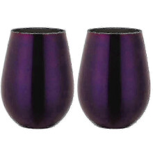 (Purple)Set of 2 Stainless Steel Stemless Wine Glasses for Travel